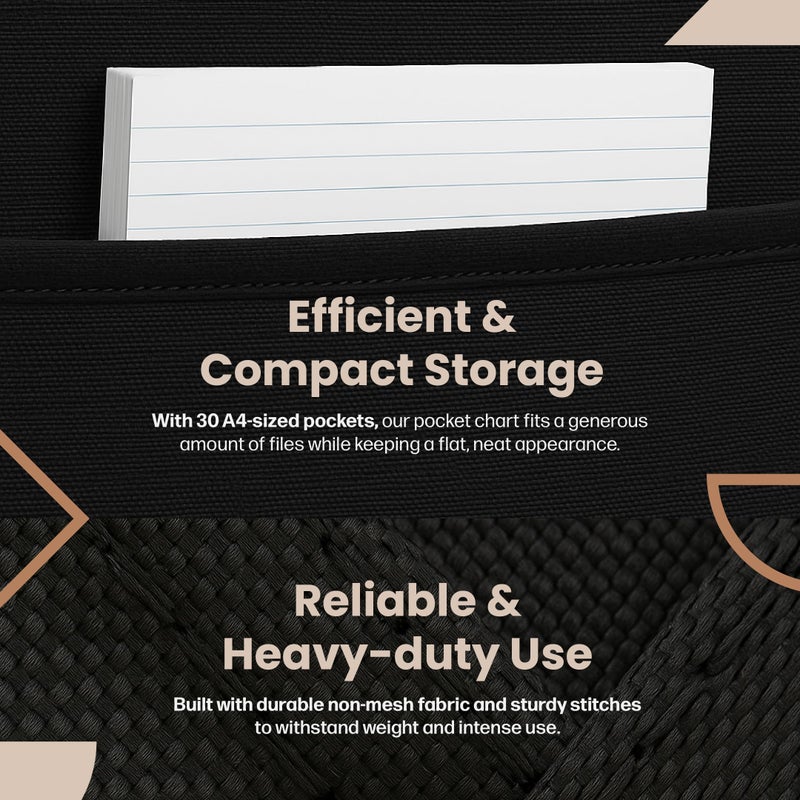 Hippo Creation Heavy Duty Storage Pocket Chart for Classroom, 30 Pocket Storage Organizer with 5 Over-Door Hangers, Hanging Wall Organizer for File Folders, School Mailbox, Home Office Papers - Black - Image 4